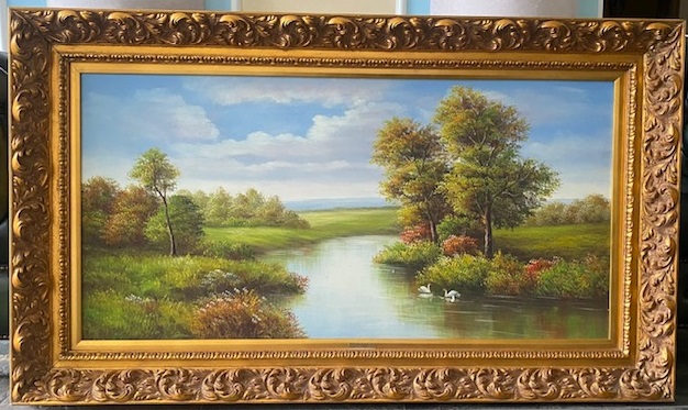 картина  Пейзаж, лебеди